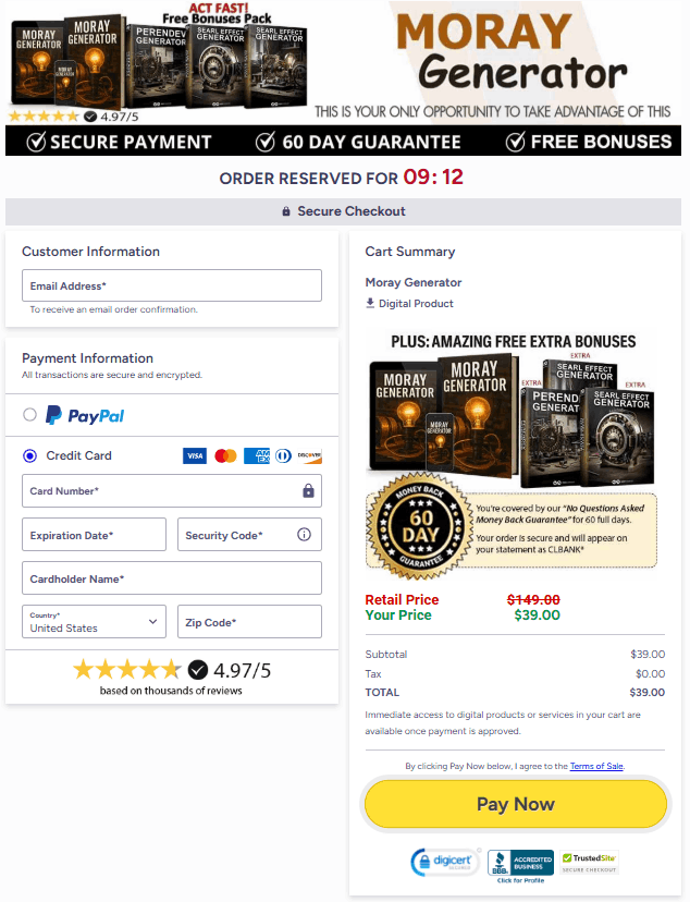 Moray Generator System secure checkout page